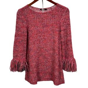 NIC+ZOE Macrame Sweater Top Multi Color Fringe Bell Sleeve Top‎ Size S